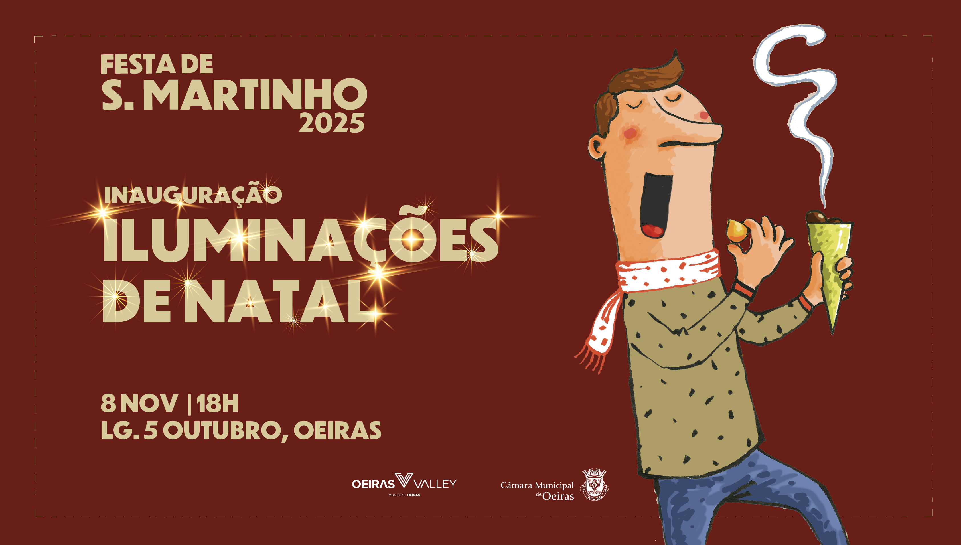 ilustração de uma figura masculina a comer castanhas e com iluminação