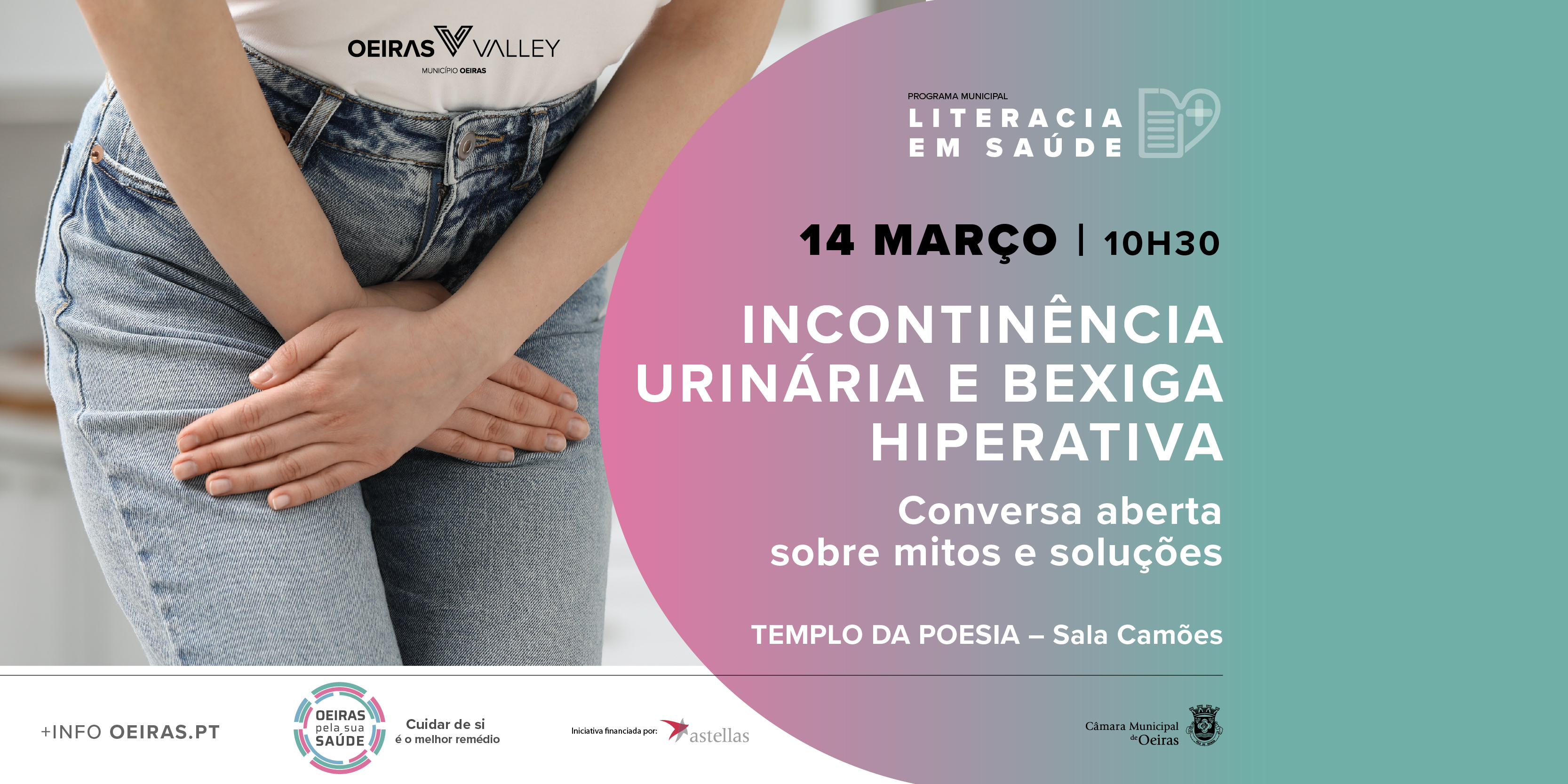 Banner sobre evento de literacia incontinência urinária