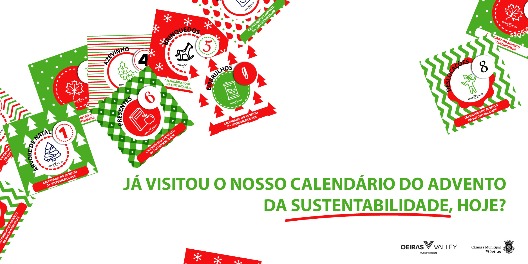 imagem fundo branco com ilustração a vermelho e verde com motivos natalicios e sustentaveis