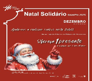 banner informativo do evento em tons de vermelho com desenho do pai natal
