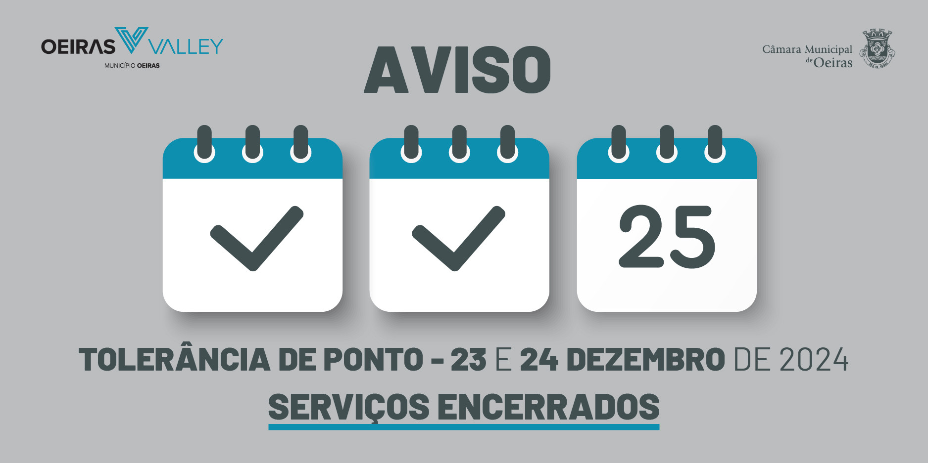 Banner com indicação dos dias 23 e 24 de dezembro detolerâncis de ponto. 