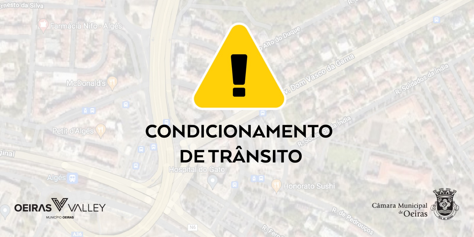 Banner com mapa e transparência por cima e o texto 'Condicionamento de trânsito'