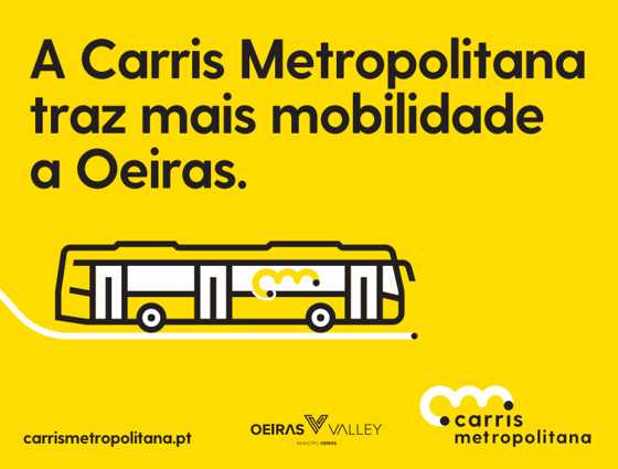 Imagem com fundo amarelo e autocarro da carris metropolitana