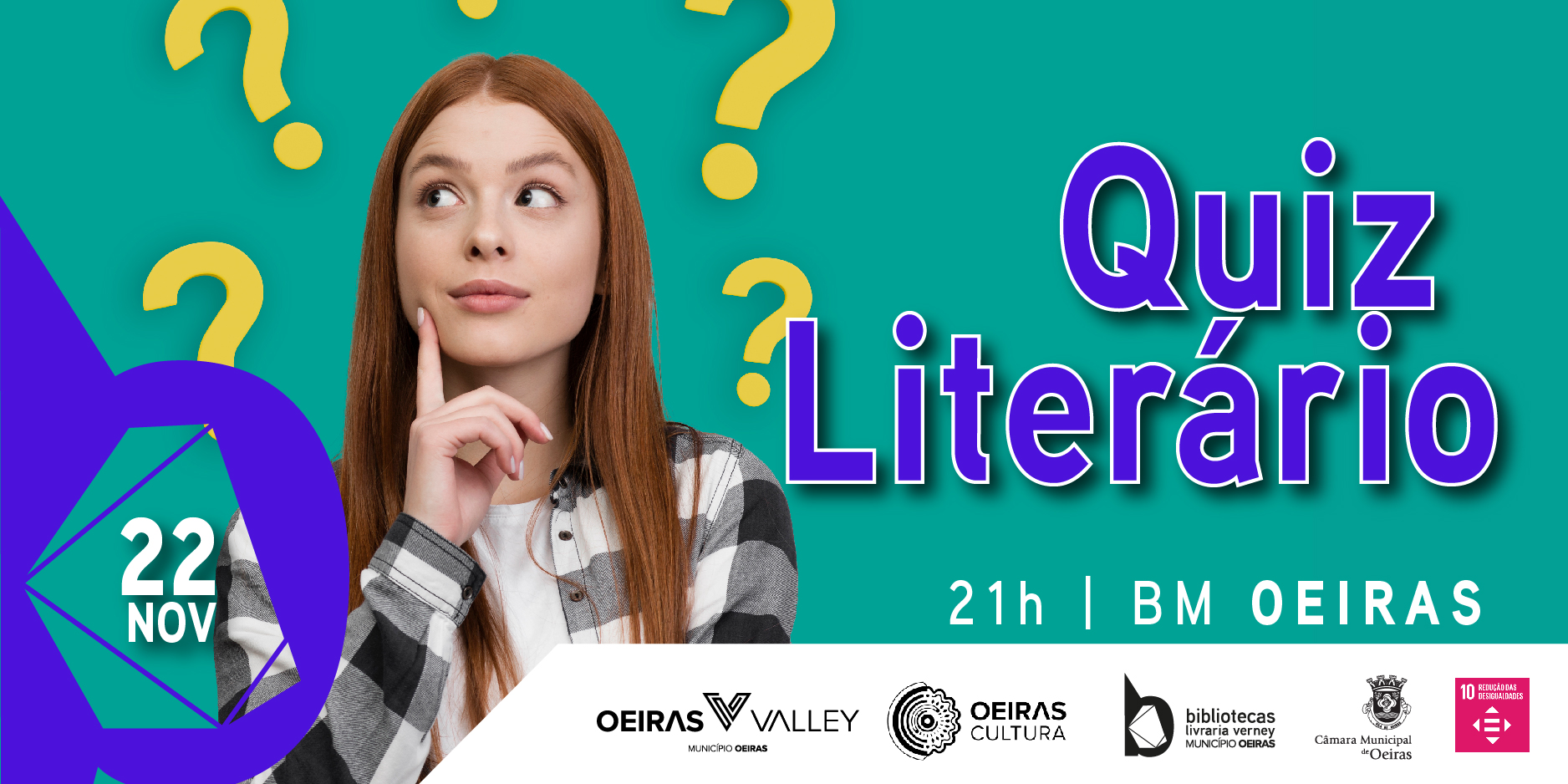 Cartaz do evento, com a fotografia de uma jovem e com indicação de local, data e hora. 