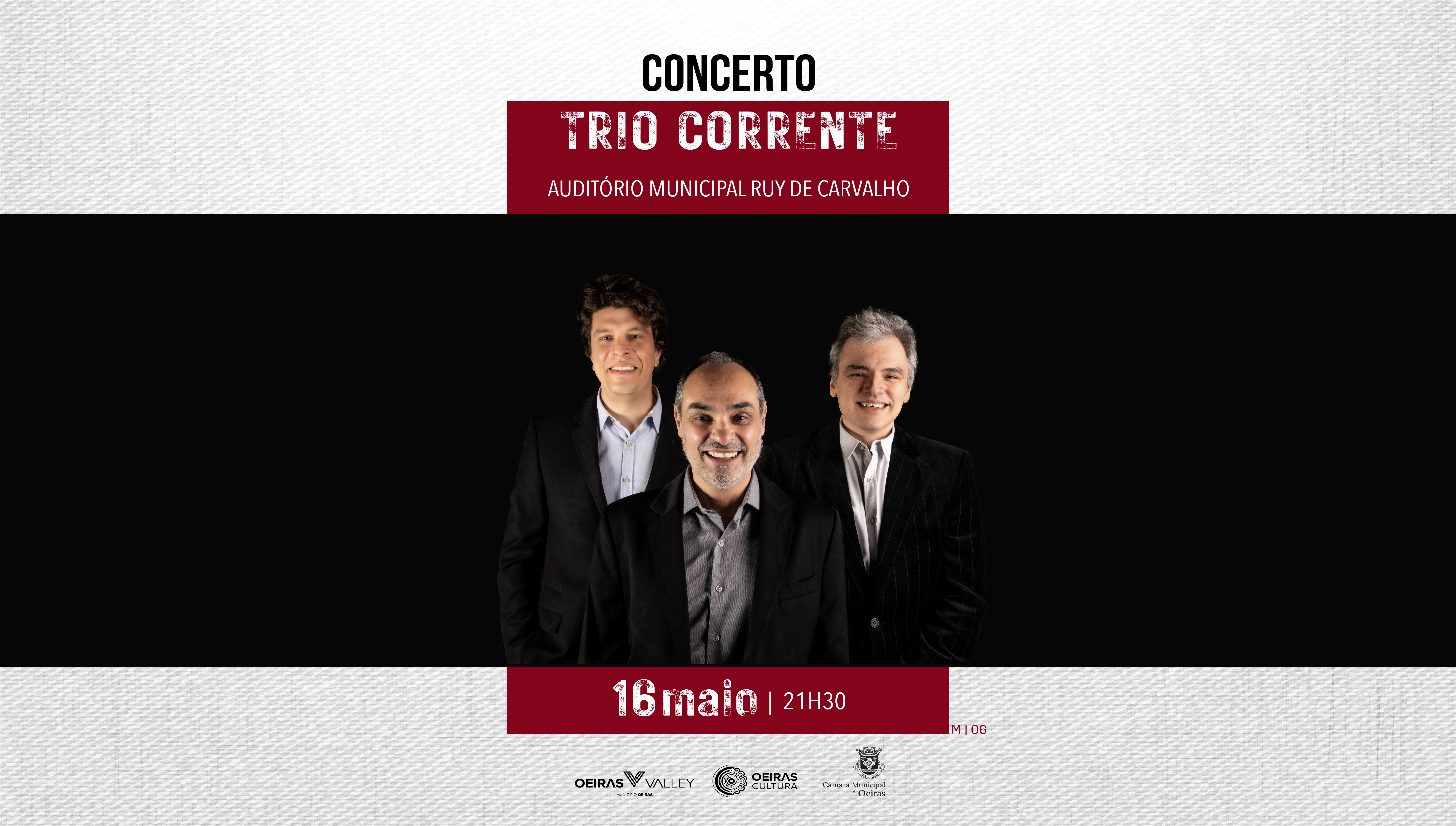 Concerto Trio Corrente com fotografia dos três integrantes da banda