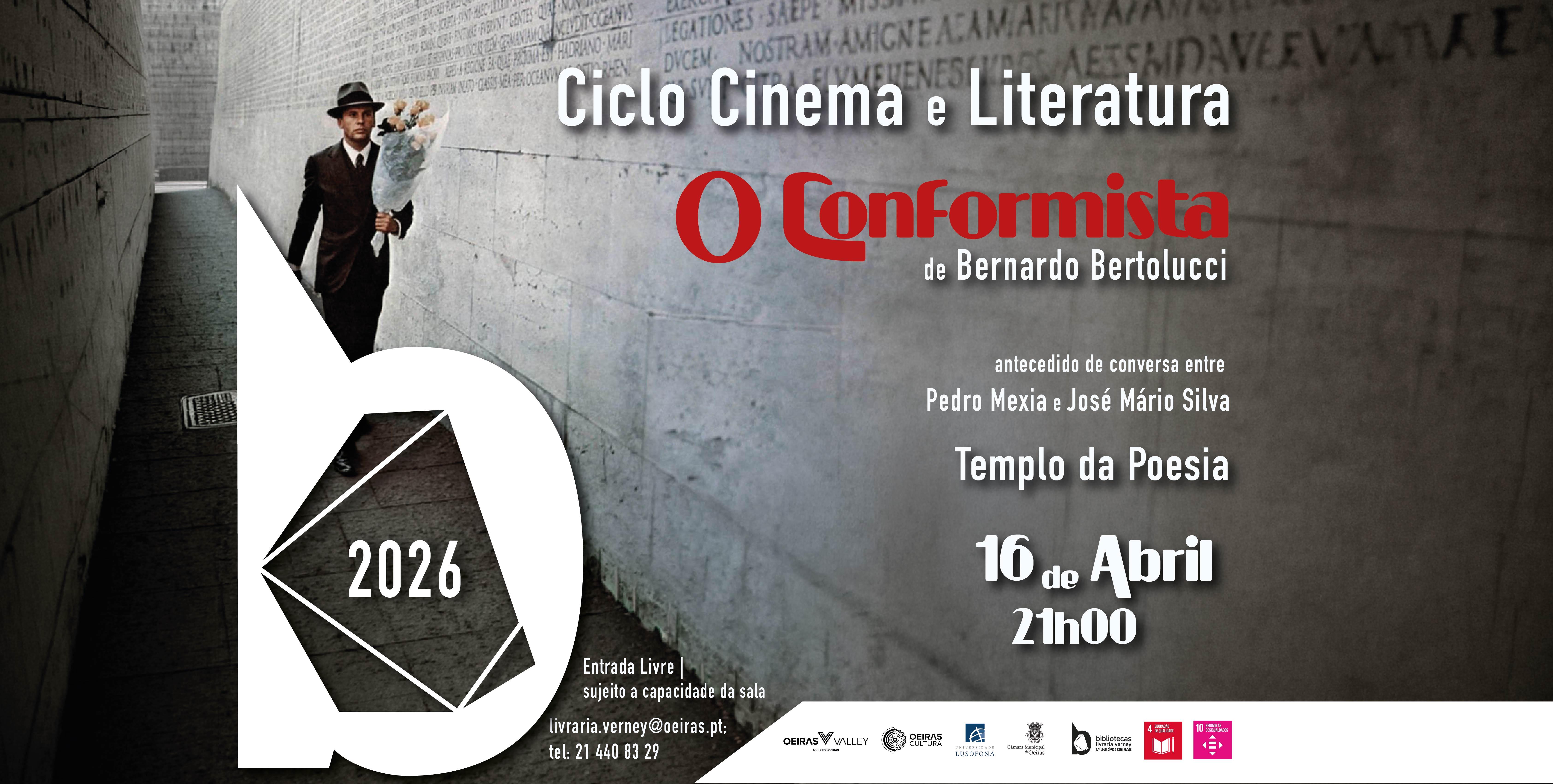 banner informativo do evento com uma fotografia do filme