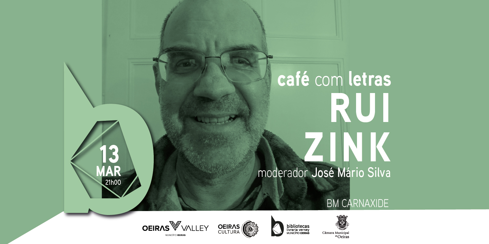 Banner com nome, data e local do evento com fotografia de fundo do Rui Zink