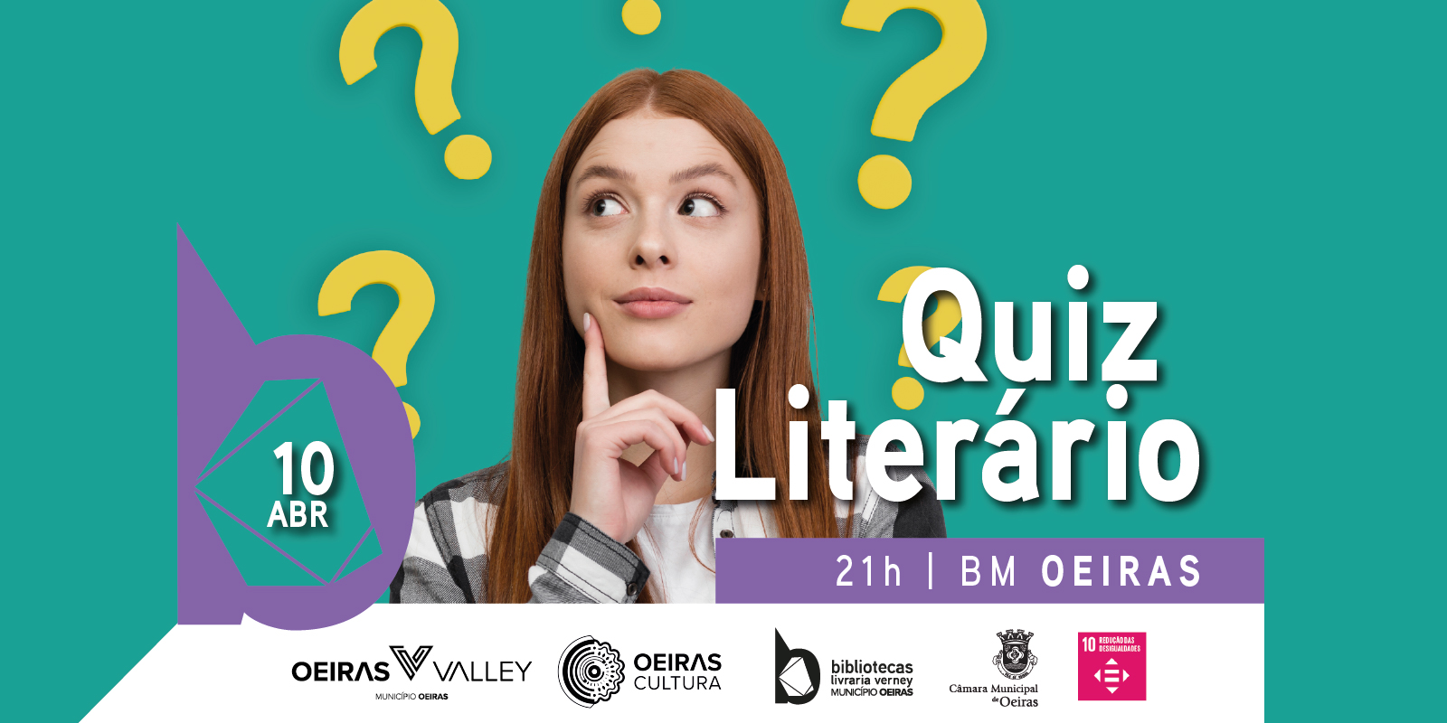 banner informativo do evento com fotografia de mulher pensativa