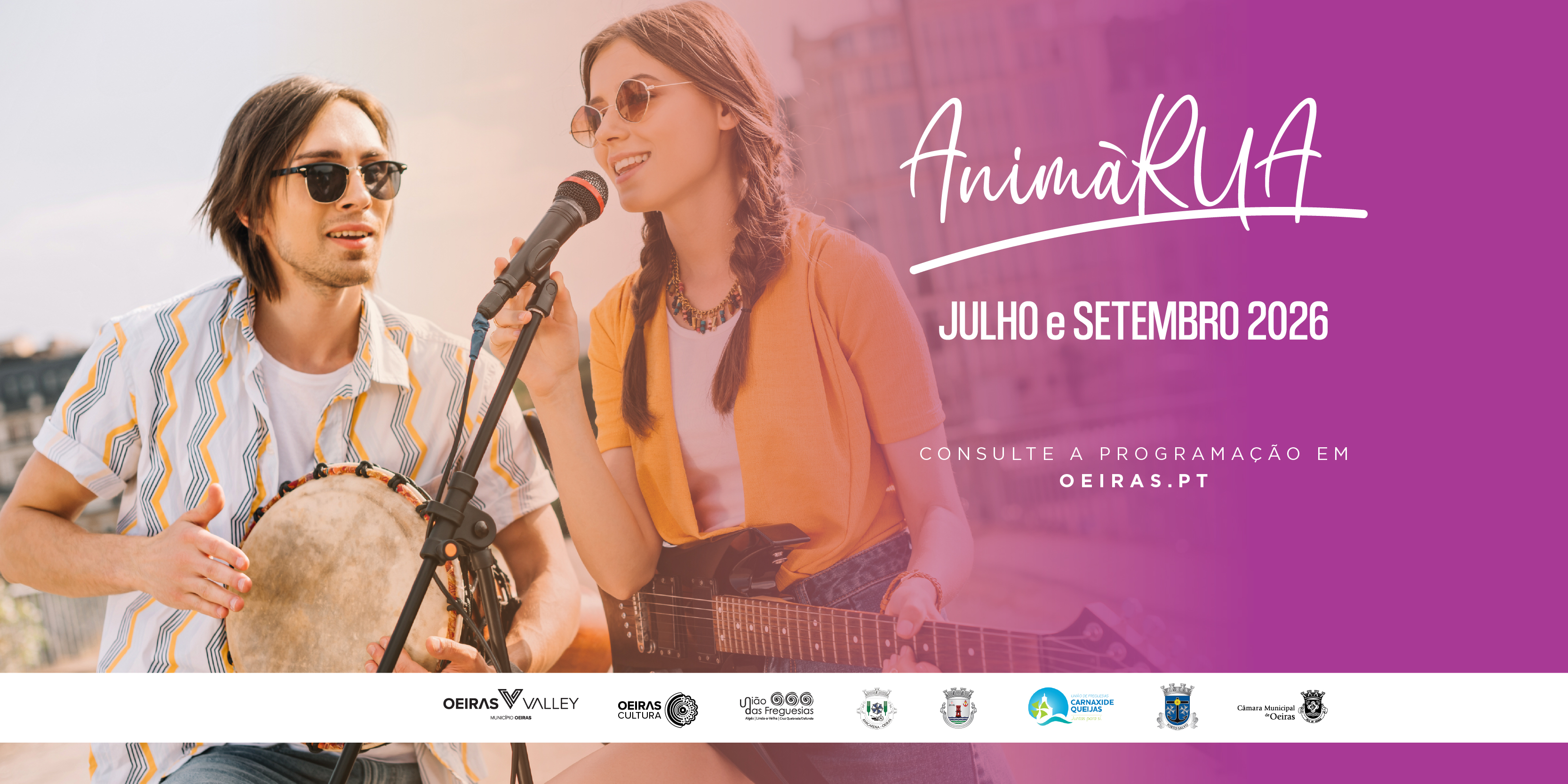 banner informativo do evento com fotografia de artistas a tocar e cantar